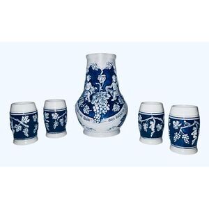 Vintage German Stoneware 1L Pitcher & 4 Glasses by Jacob Thewalt